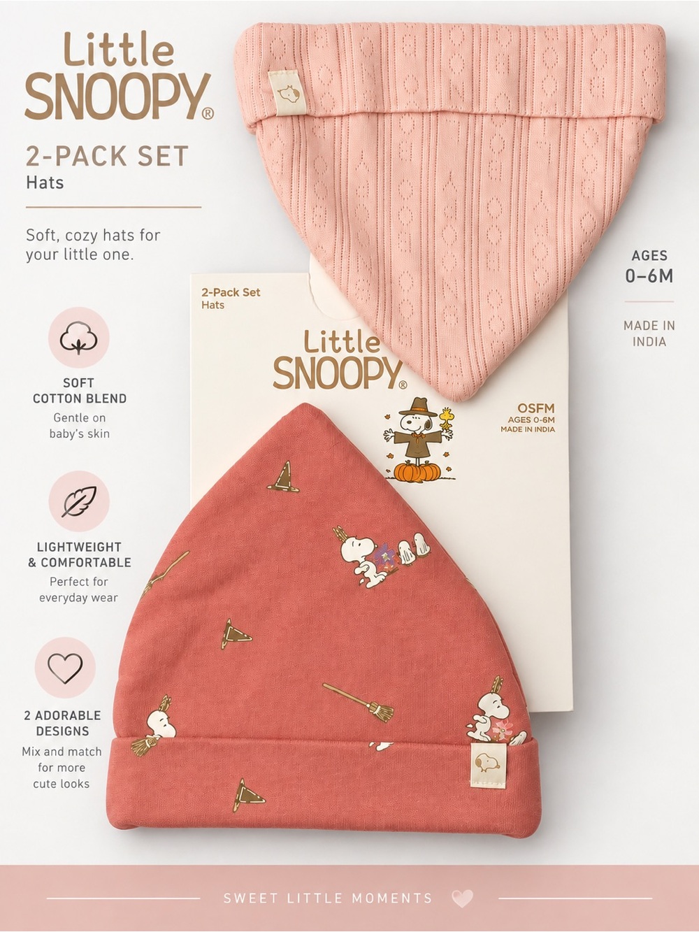 🎀✨ Little Snoopy 2-Pack Baby Hats | Peanuts | NWT 🎃🐶